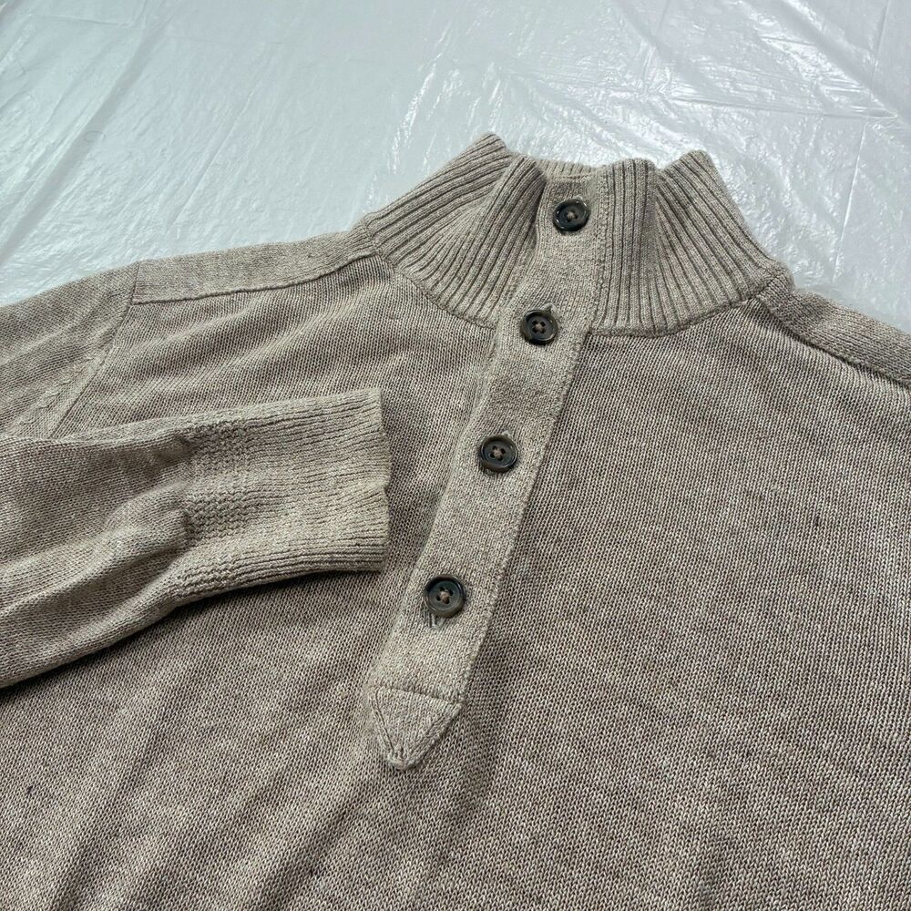 Banana Republic Men's Medium Italian Linen Button Mock Pullover Tan